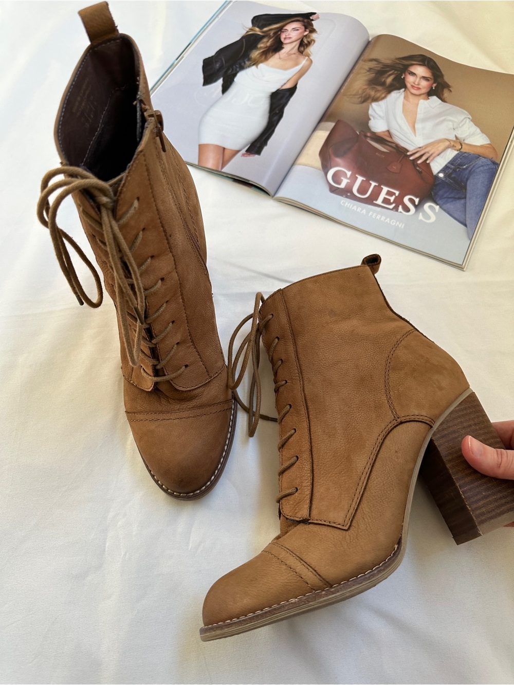 Aldo Brown Lace-Up Stacked Heel Ankle Boots - Picture 8 of 16